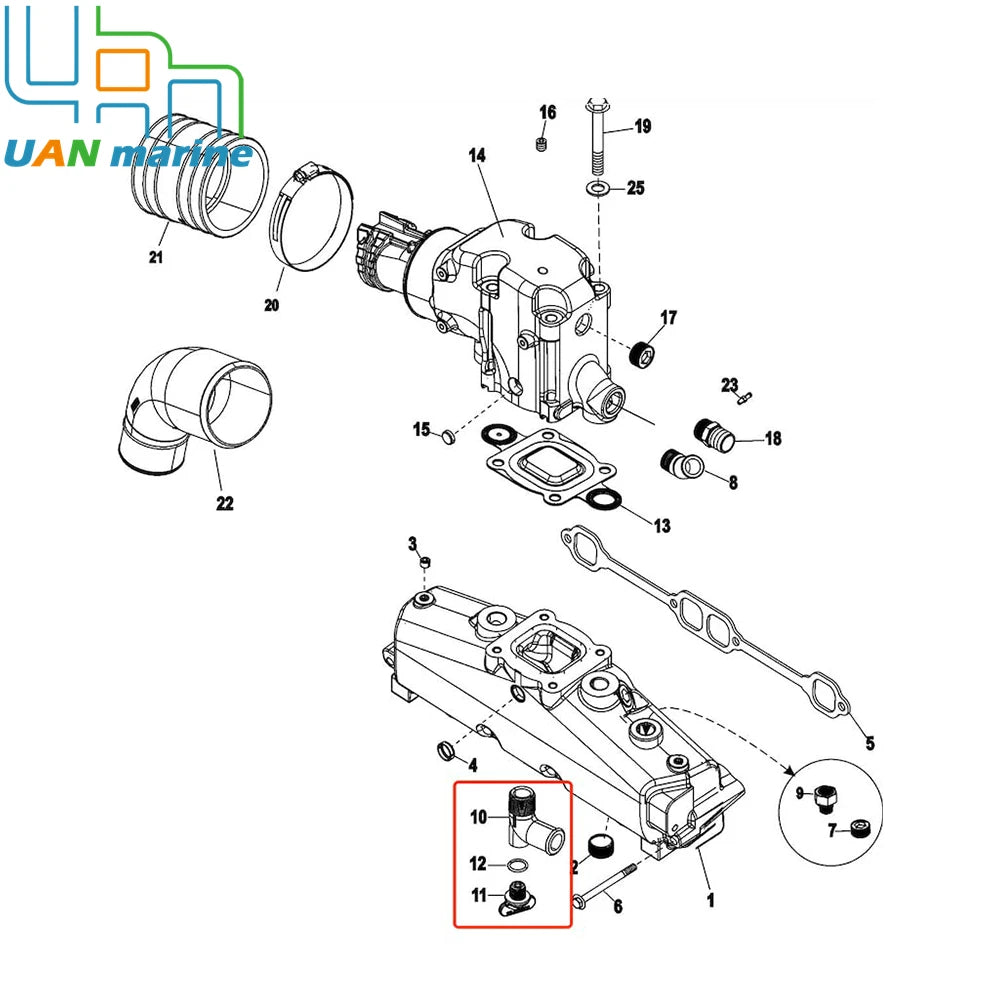 2 PCS 806926A1 Exhaust Manifold 90 Degree Hose Fitting elbows w/Drain Plug for Mercury MerCruiser Sterndrive V6 V8 22- 862210A01