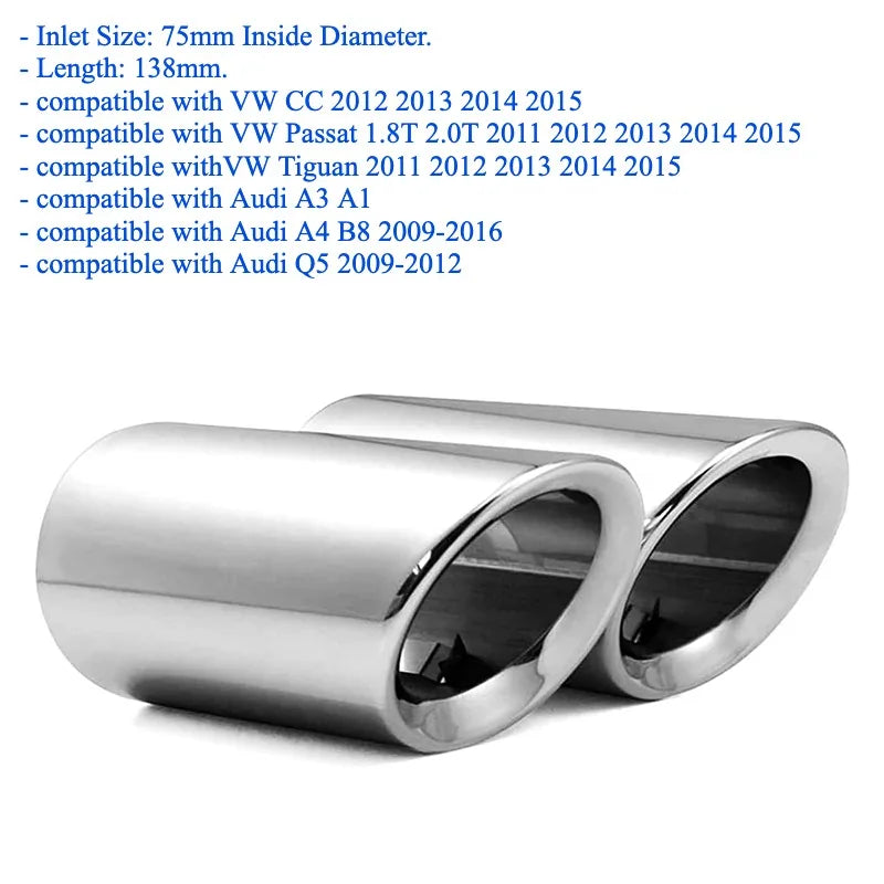 Exhaust Tips Muffler Compatible With VW Volkswagen JETTA/SAGITAR/POLO/GOLF 7/Passat/Tiguan For BMW 325i 328i For Audi Q5/A4/A3