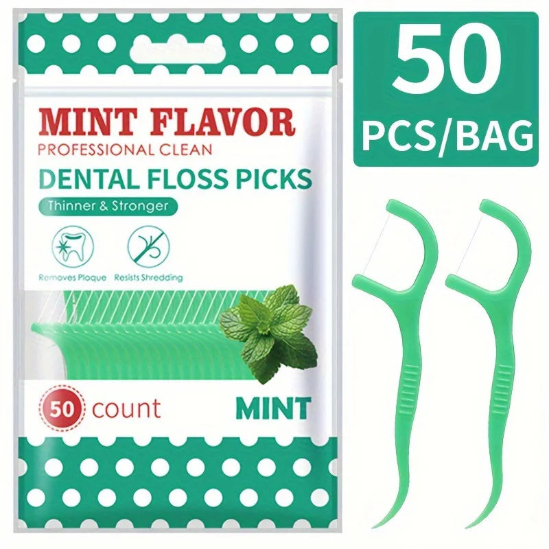 450pcs Adult Mint Flavored Dental Floss Picks Ultra-Fine Portable Flossing Sticks Toothpick Thread for Home And Travel Oral Care