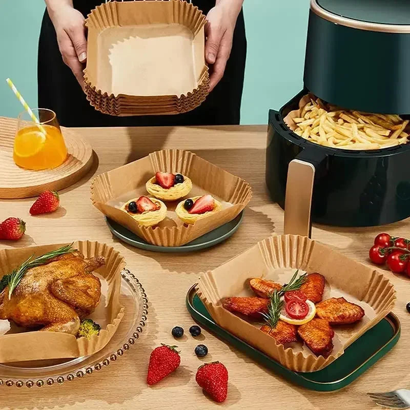 50 Packs of Non Stick Paper Lined with Air Fryer for Baking and Microwave Ovens Easy To Clean and Separate for Healthier Cooking