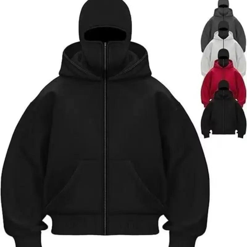 2026 Men and women Balaclava Y2K Gothic Harajuku winter new item double hooded sweatshirt men's hooded mask zipper sportswear