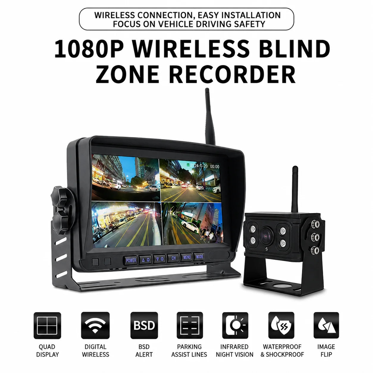 Airow auto Wireless Backup Camera with 7 Inch Monitor for Truck Forklift RV Featuring BSD Blind Spot  Channel IR Night Vision