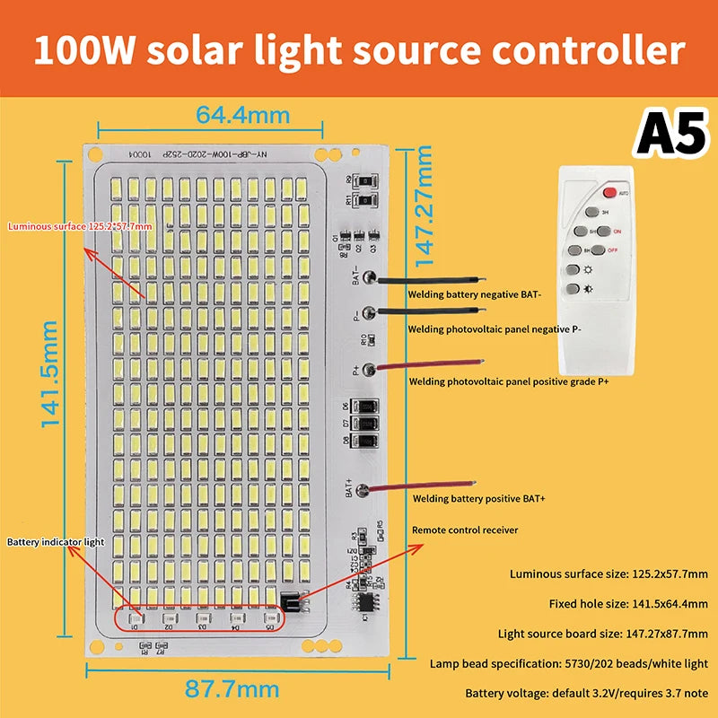1Pcs 10W-600W LED Outdoor Solar Energy 2835 5730 High Brightness Bead Projection Light Integrated Light Source Light Panel