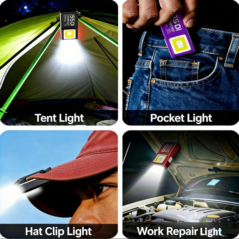 Mini COB LED Flashlight Rechargeable Portable EDC Torch USB C Pocket Lantern Flood Work Light with Clip Magnet For Emergency