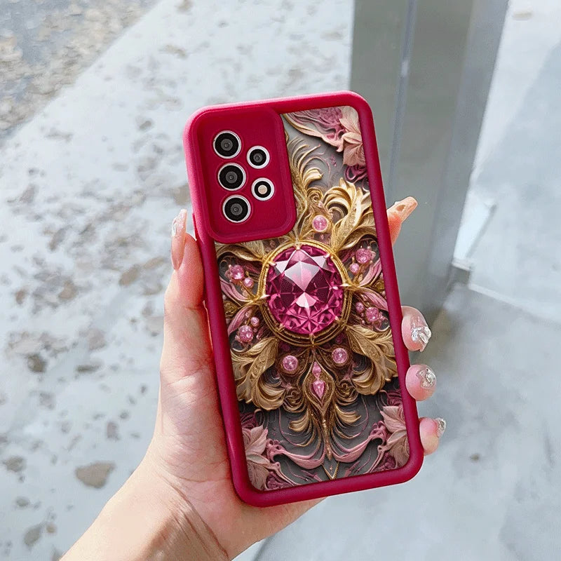 Elegant Gemstone Flower Pattern Phone Case for Motorola Moto Edge 60 50 Fusion 40 Neo G85 G84 G75 G54 G24 G86 G52 G15 Soft Cover