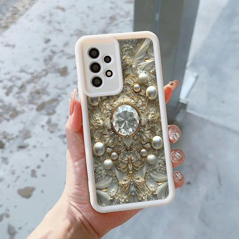 Elegant Gemstone Flower Pattern Phone Case for Motorola Moto Edge 60 50 Fusion 40 Neo G85 G84 G75 G54 G24 G86 G52 G15 Soft Cover
