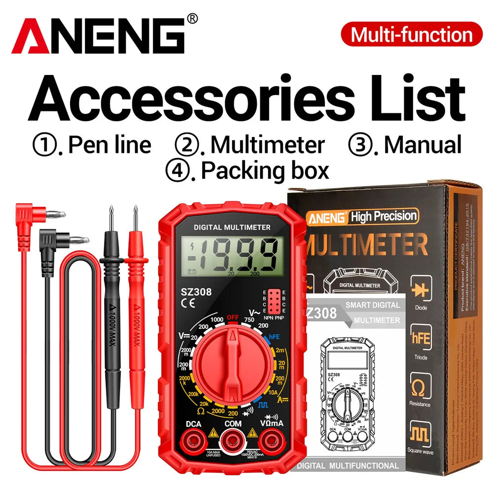 ANENG SZ308 Digital Multimeter   AC/DC Current Meter Voltage Resistance Meter Electrician LCD Screen Ohm Square Wave Test