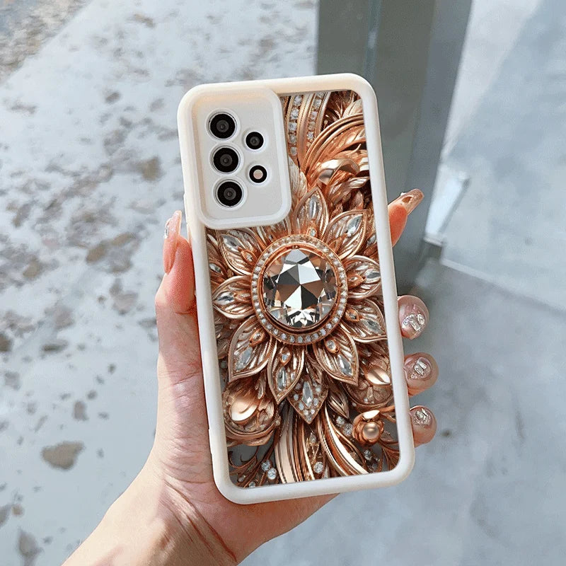 Elegant Gemstone Flower Pattern Phone Case for Motorola Moto Edge 60 50 Fusion 40 Neo G85 G84 G75 G54 G24 G86 G52 G15 Soft Cover
