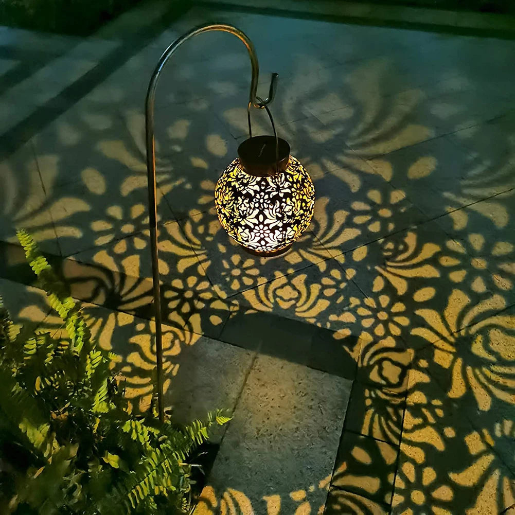 1Pcs Solar Lantern Light Outdoor Garden Solar Light Rose-Shape Hollowed-out Iron Art Solar Hanging Light Garden Decoration