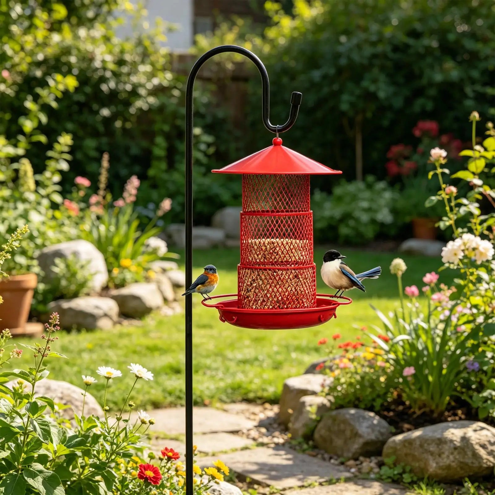 Bird Feeder Hook 47 Inch Metal Solar Light Pole 2 Pieces Plant Hooks For Garden Lawn Yard Outdoor Bird Feeders Lanterns Solar