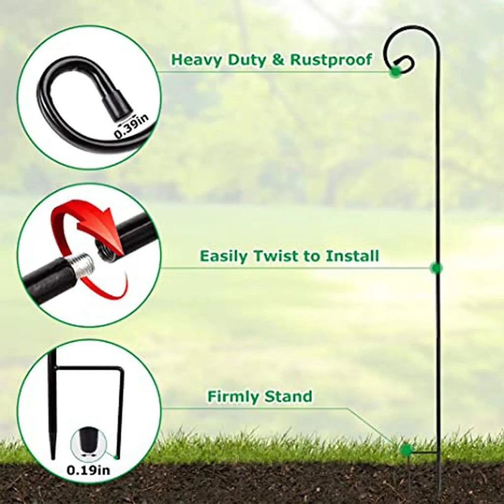 Bird Feeder Hook 47 Inch Metal Solar Light Pole 2 Pieces Plant Hooks For Garden Lawn Yard Outdoor Bird Feeders Lanterns Solar
