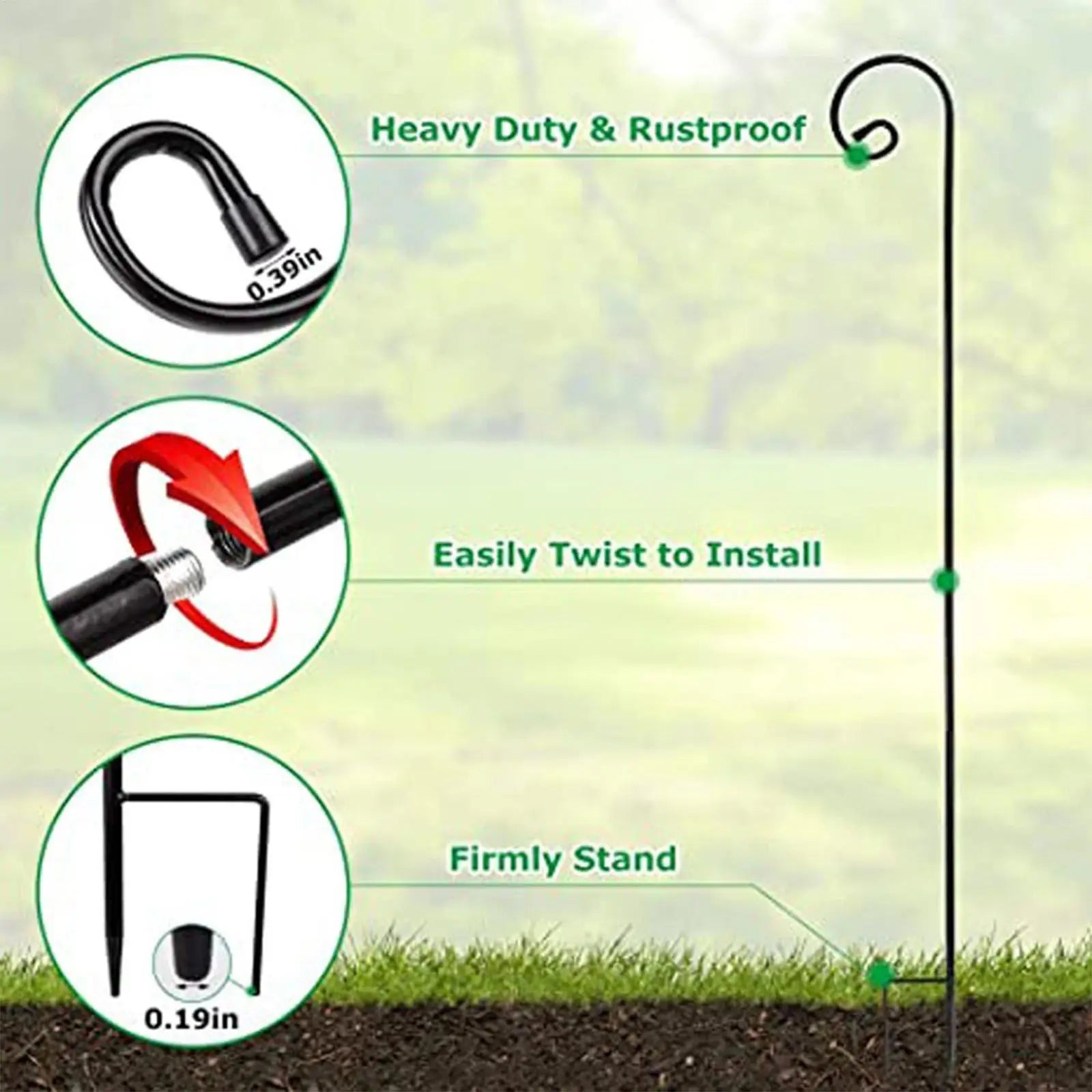 Bird Feeder Hook 47 Inch Metal Solar Light Pole 2 Pieces Plant Hooks For Garden Lawn Yard Outdoor Bird Feeders Lanterns Solar
