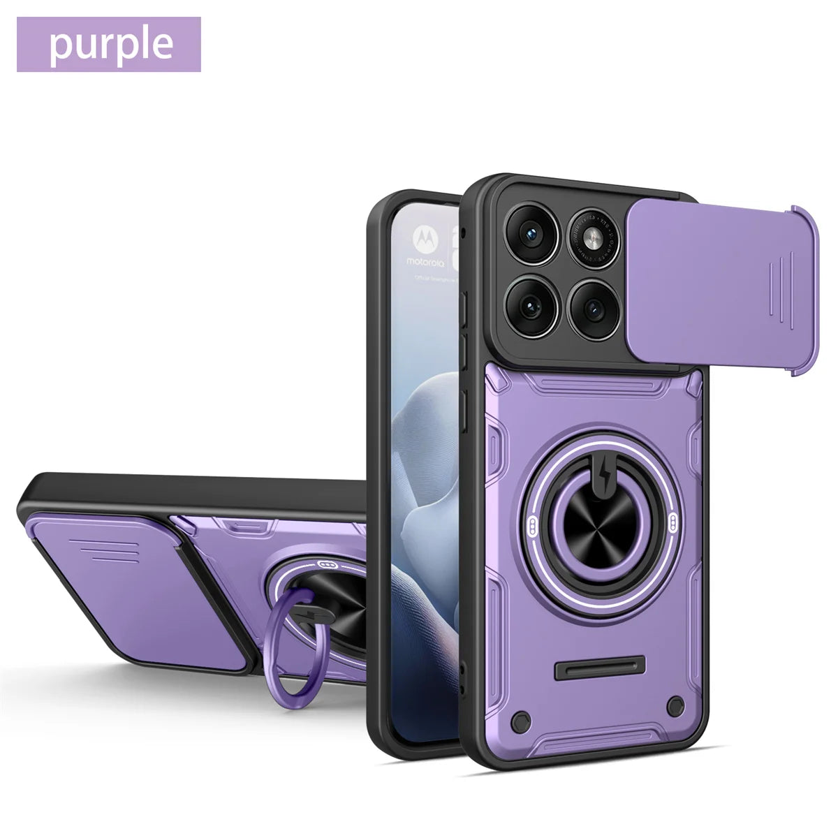 Case for Motorola Moto Edge 70 60 50 Fusion 60 Pro G86 G56 G06 G15 G05 Sliding Camera Lens Protector Ring Bracket Hybrid Cover
