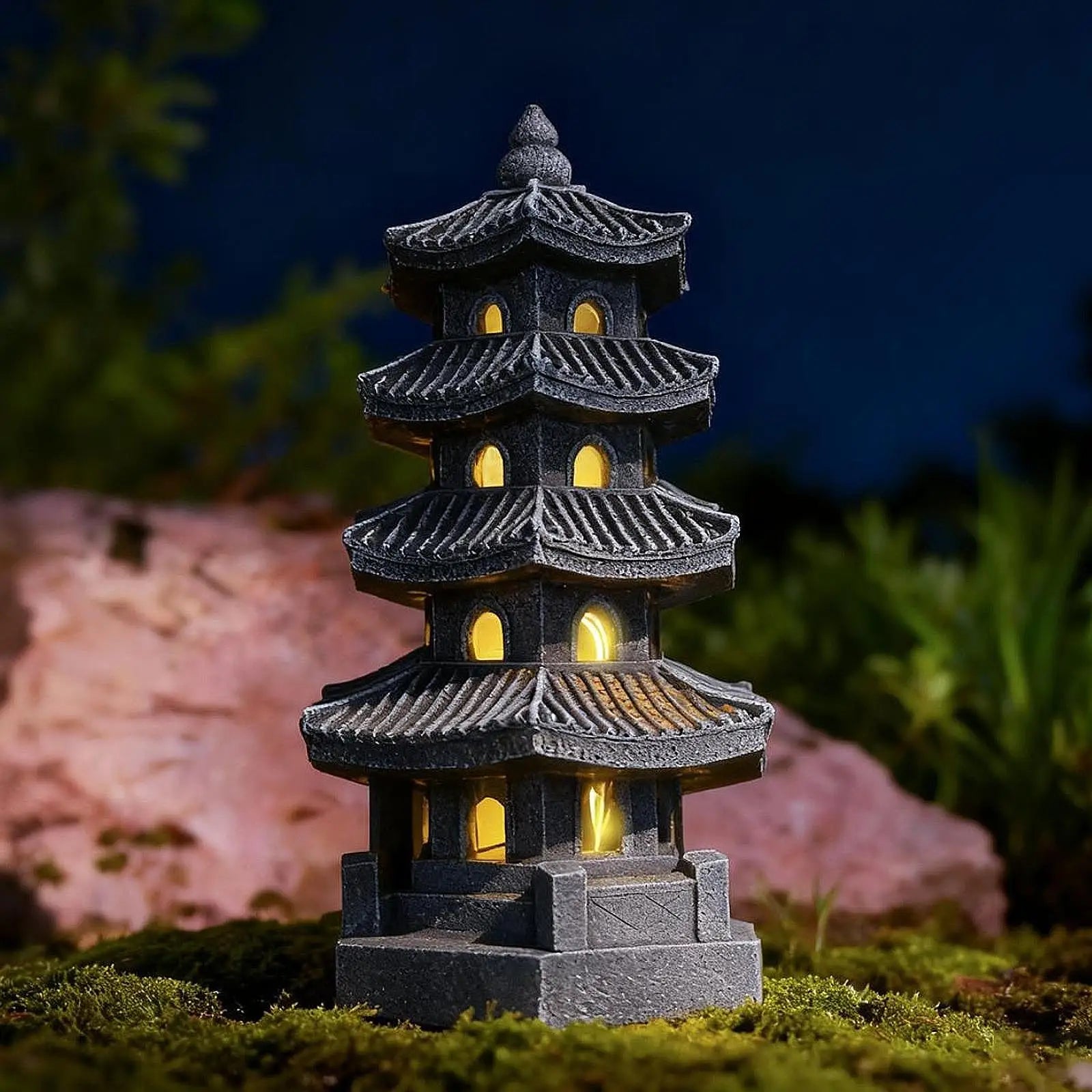 Solar Pagoda Lantern Garden Statue Outdoor Zen Inspired Japanese Lamp Ornament for Landscape Balcony Garden Porch Patio Pathway