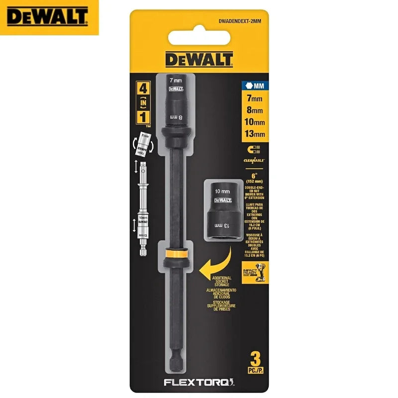 DEWALT DWADENDEXT-2MM 4-in-1 Magnetic Socket - 7/8/10/13mm, 6'' Extension Rod, Double Ended Nut Driver for DIY/Repairs