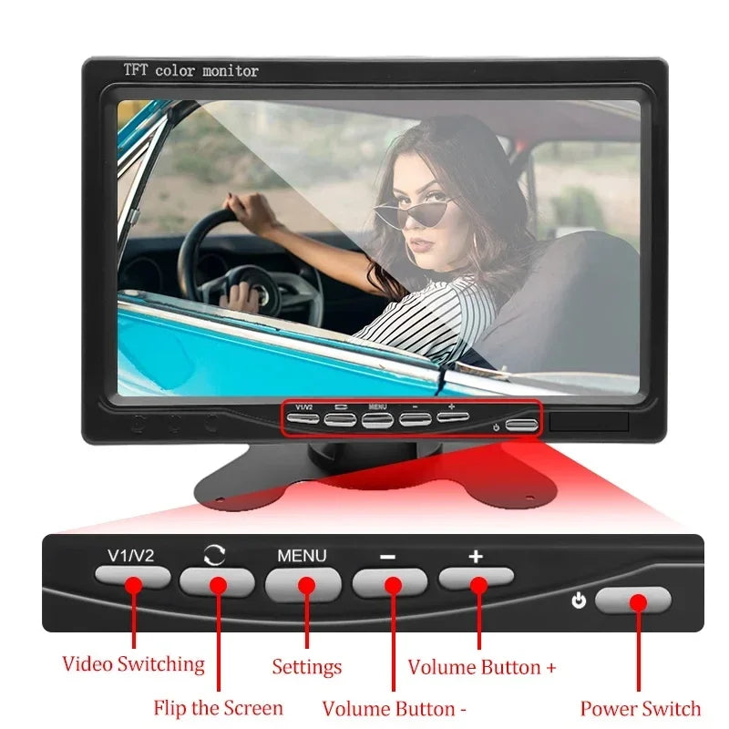 7'' Vehicle Wireless Reverse HD Camera for Trucks Bus RV Excavator Trailer Car TFT LCD Monitor 12-24V Rear View Cam Night Vision