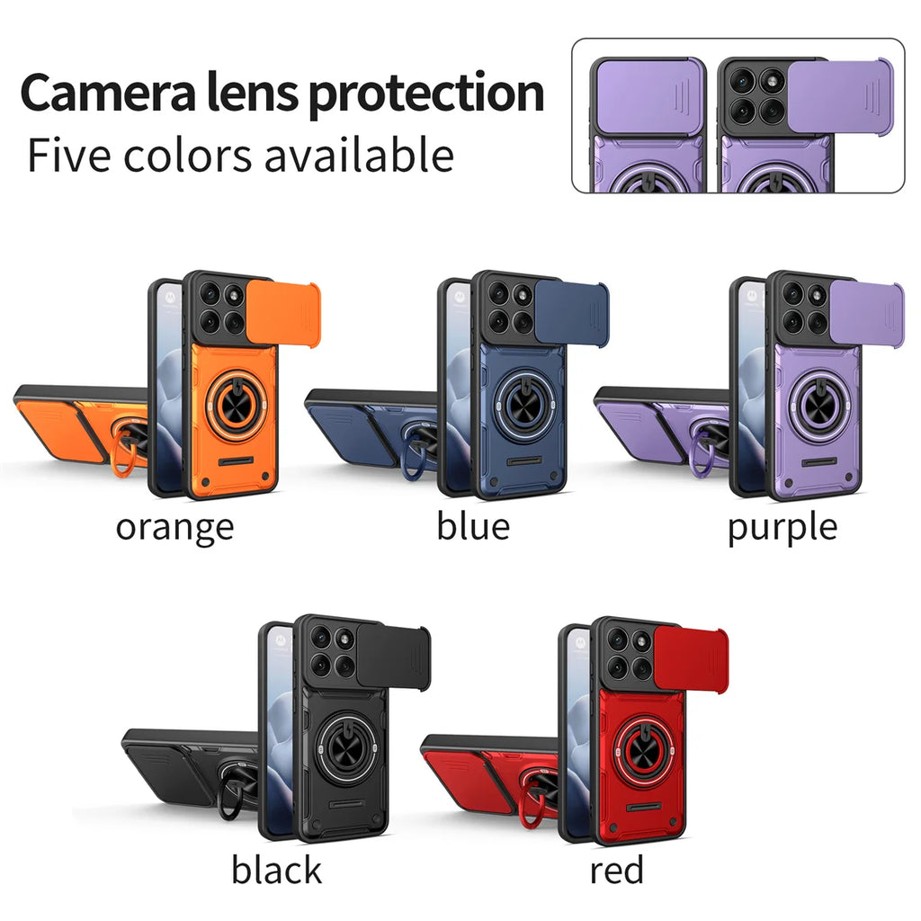 Case for Motorola Moto Edge 70 60 50 Fusion 60 Pro G86 G56 G06 G15 G05 Sliding Camera Lens Protector Ring Bracket Hybrid Cover