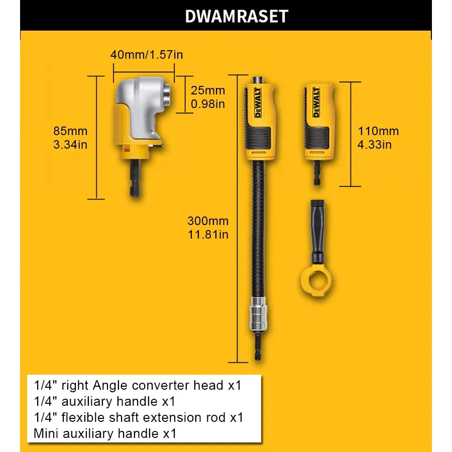 DEWALT DWAMRASET MAX FIT 4-in-1 Right Angle Adaptor - FlexTorq, Compact, Straight/Flex Shaft, Drill Accessories