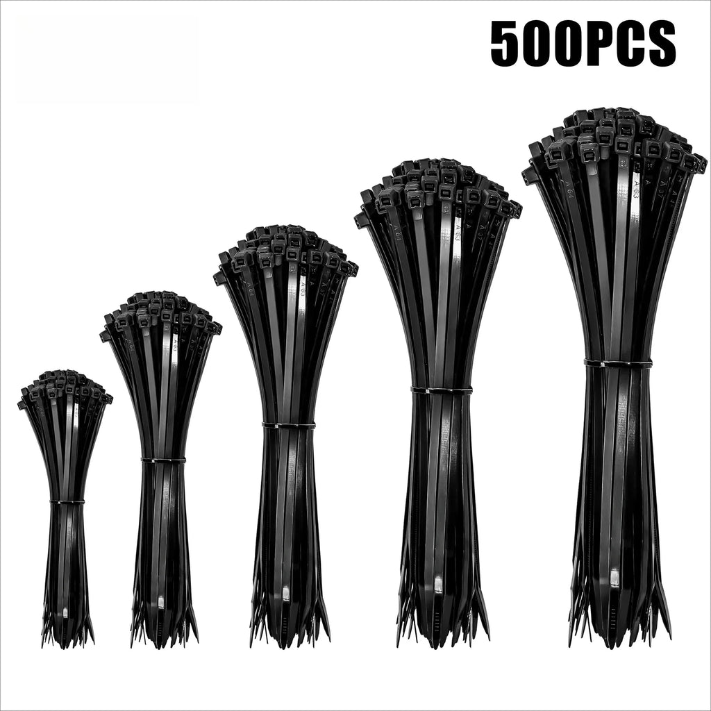 500pcs Plastic Nylon Cable Ties Self-locking Cord Ties Straps Adjustable Cables Fastening Loop Home Office Wire Zip Ties