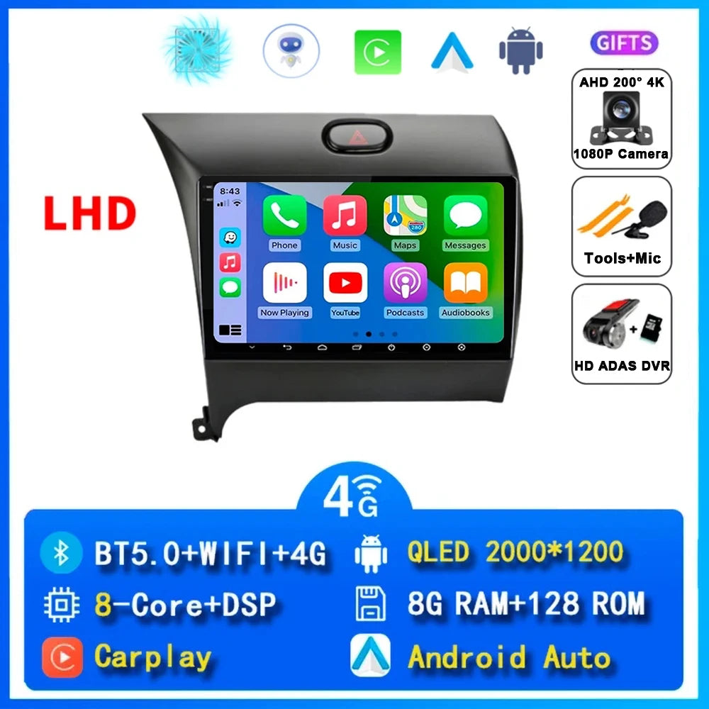 9"  Android 15 For Kia Cerato 3 K3 Forte 2013 - 2017 Car Radio Multimedia Video Player Navigation GPS Carplay 2 Din 4G